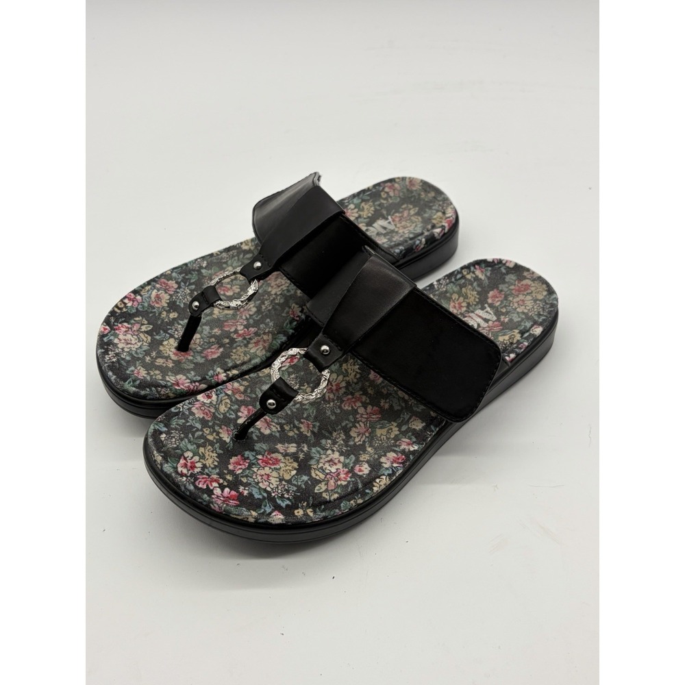 Alegria Sandals Womens Thong Black Floral MOX-7541 Sz 36 EU 6 - 6.5 US
